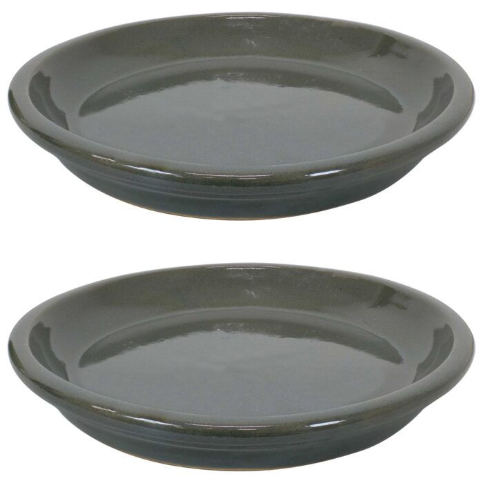 Sunnydaze Ceramic Planter Saucer - Gray - 9-Inch - Set of 2