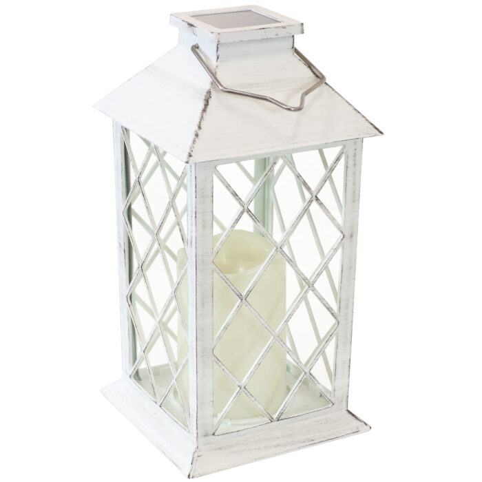 Sunnydaze Concord Outdoor Solar LED Decorative Candle Lantern - White - 11-Inch