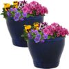 Sunnydaze Studio Ceramic Indoor/Outdoor Planter - Imperial Blue - 11-Inch - Set of 2