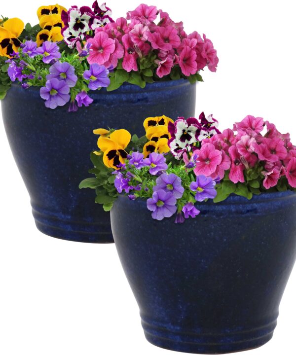 Sunnydaze Studio Ceramic Indoor/Outdoor Planter - Imperial Blue - 11-Inch - Set of 2
