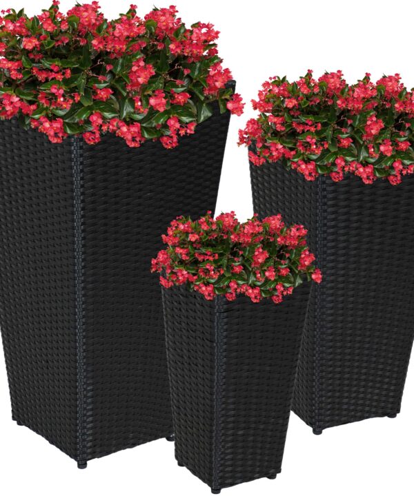 Sunnydaze Tall Square Polyrattan Planter - Set of 3