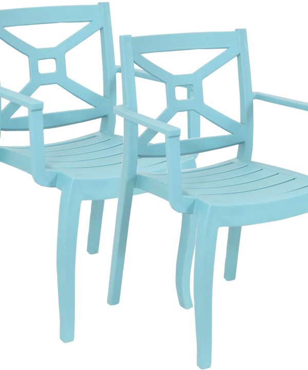 Sunnydaze Tristana Plastic Outdoor Patio Arm Chair - Set of 2 - Blue