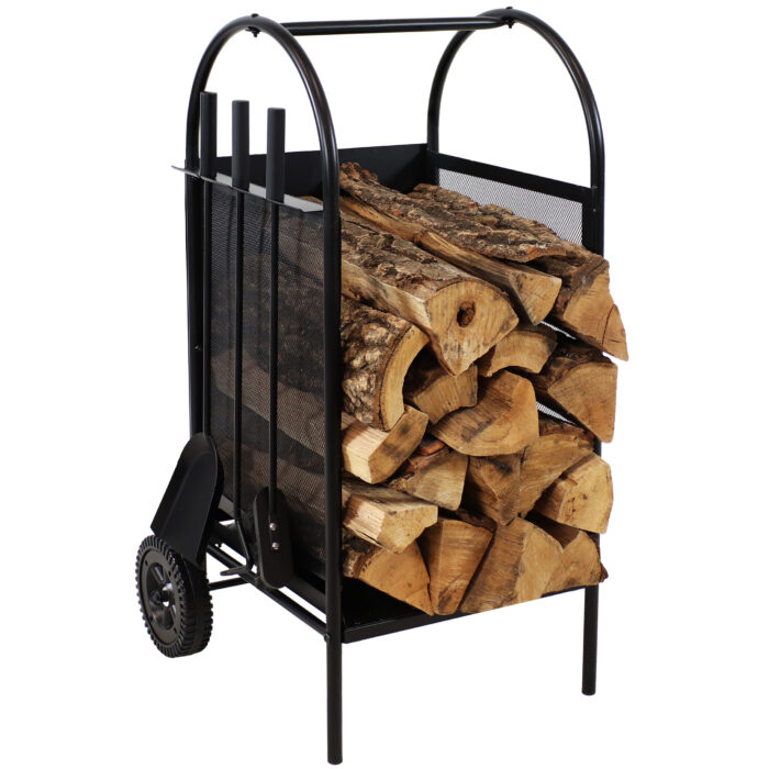 Steel 4-Piece Fireplace Log Holder and Tool Set