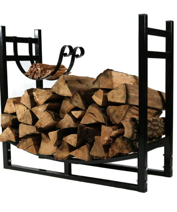 Sunnydaze Indoor/Outdoor Firewood Log Rack with Kindling Holder, Black