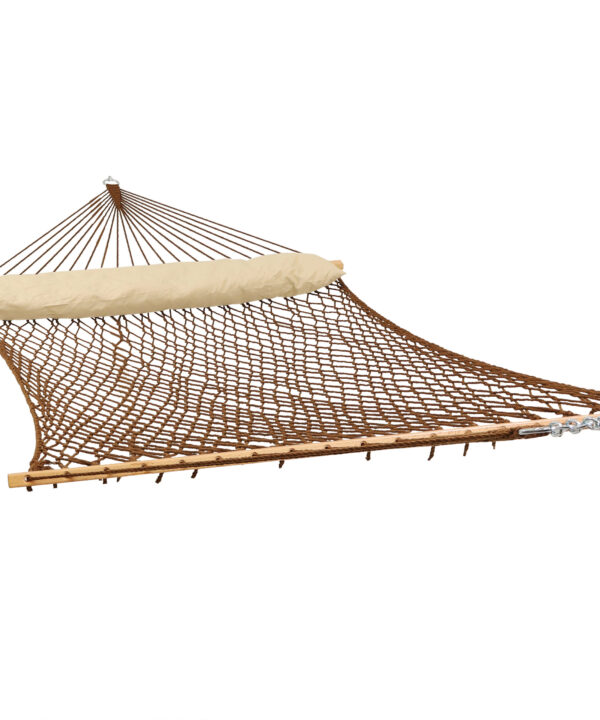 Sunnydaze 2-Person Polyester Patio Spreader Bar Rope Hammock with Pillow - Brown