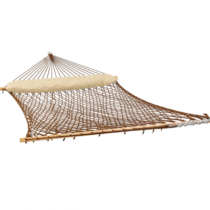 Sunnydaze 2-Person Polyester Patio Spreader Bar Rope Hammock with Pillow - Brown