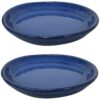 Sunnydaze Ceramic Planter Saucer - Imperial Blue - 9-Inch - Set of 2 Sunnydaze Ceramic Planter Saucer - Imperial Blue - 9-Inch - Set of 2