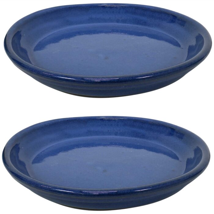 Sunnydaze Ceramic Planter Saucer - Imperial Blue - 9-Inch - Set of 2