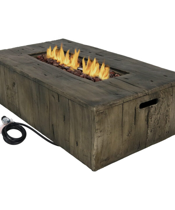 Sunnydaze Rustic Faux Wood Propane Gas Fire Pit Table w/ Cover - 48-Inch