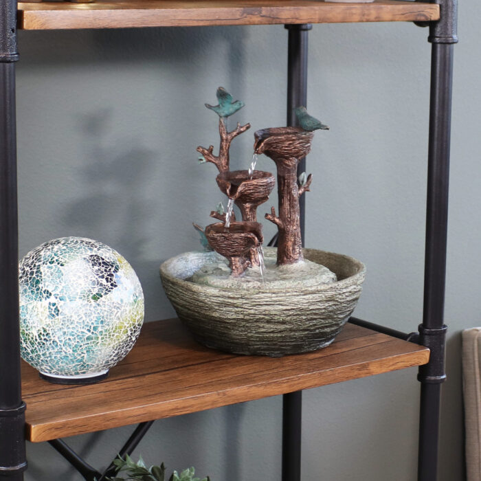 Sunnydaze Perching Birds 3-Tiered Polyresin Indoor Tabletop Fountain - 12-Inch