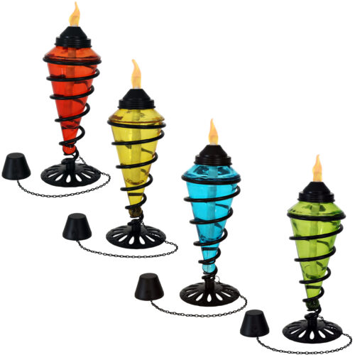 Sunnydaze Swirling Metal with Glass Tabletop Torches, Outdoor Patio and Lawn Citronella Torch, Set of 4, Multi