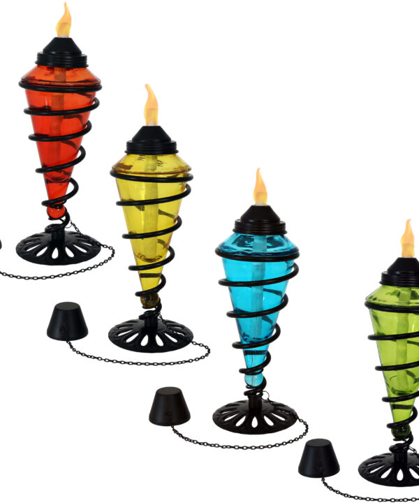 Sunnydaze Swirling Metal with Glass Tabletop Torches, Outdoor Patio and Lawn Citronella Torch, Set of 4, Multi