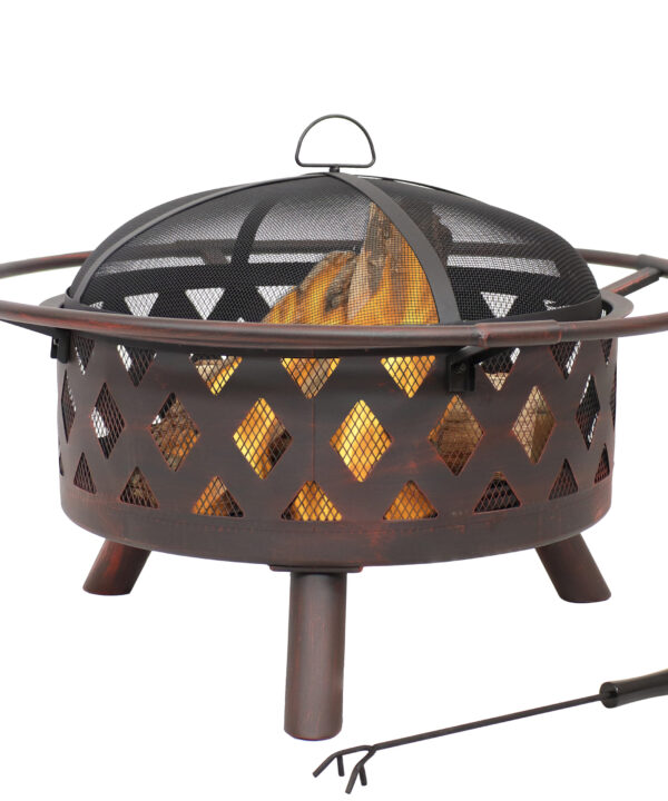 Sunnydaze Bronze Crossweave Wood Burning Fire Pit with Spark Screen - 30-Inch Sunnydaze Bronze Crossweave Wood Burning Fire Pit with Spark Screen - 30-Inch