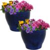 Sunnydaze Studio Ceramic Indoor/Outdoor Planter - Imperial Blue - 9-Inch - Set of 2