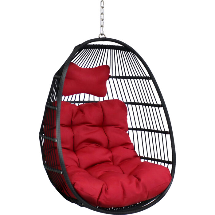 Sunnydaze Julia Hanging Egg Chair with Red Cushions - 44-Inch