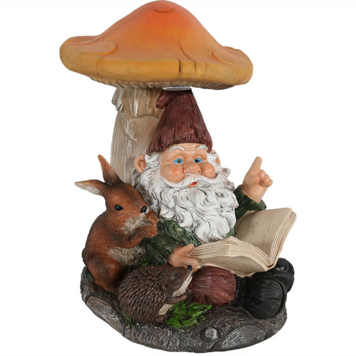 Sunnydaze Bernard the Bookworm with Mushroom Solar-Powered Gnome