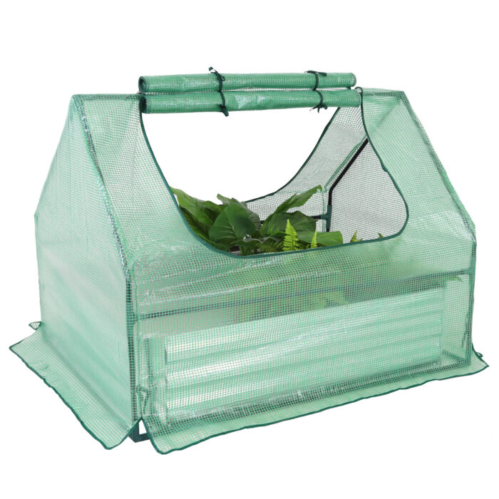 Sunnydaze Steel Raised Garden Bed and PE Greenhouse Kit - Green - 4' x 3'