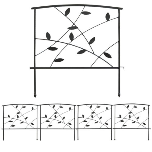 Sunnydaze Set of 5 Modern Leaves and Vines Steel Border Fence - 26-Inch