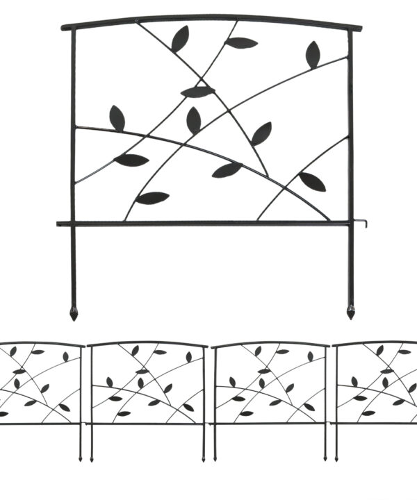 Sunnydaze Set of 5 Modern Leaves and Vines Steel Border Fence - 26-Inch