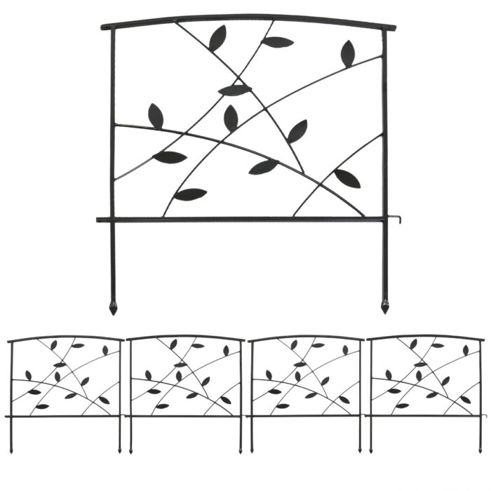 Sunnydaze Set of 5 Modern Leaves and Vines Steel Border Fence - 26-Inch