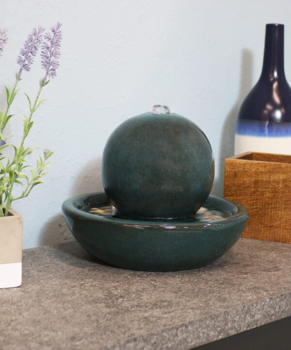 Sunnydaze Ceramic Indoor Tabletop Water Fountain with Orb – 7-Inch