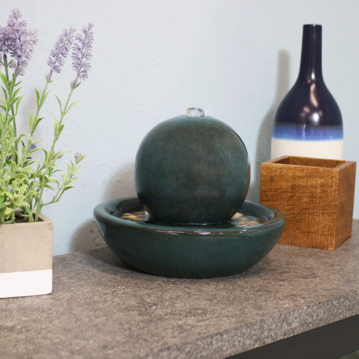 Sunnydaze Ceramic Indoor Tabletop Water Fountain with Orb – 7-Inch