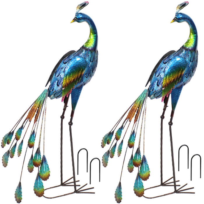 Peacock Metal Outdoor Garden Statue - 2 Statues
