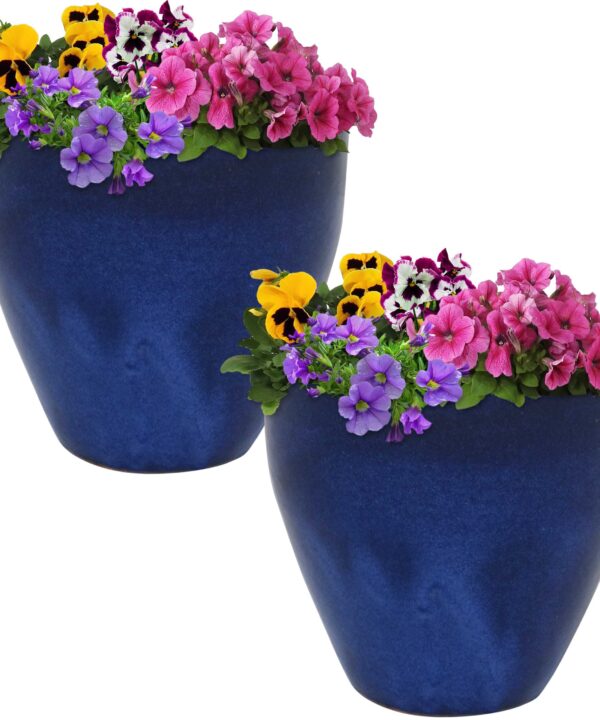 Sunnydaze Resort Ceramic Indoor/Outdoor Planter - Imperial Blue - 10-Inch - Set of 2