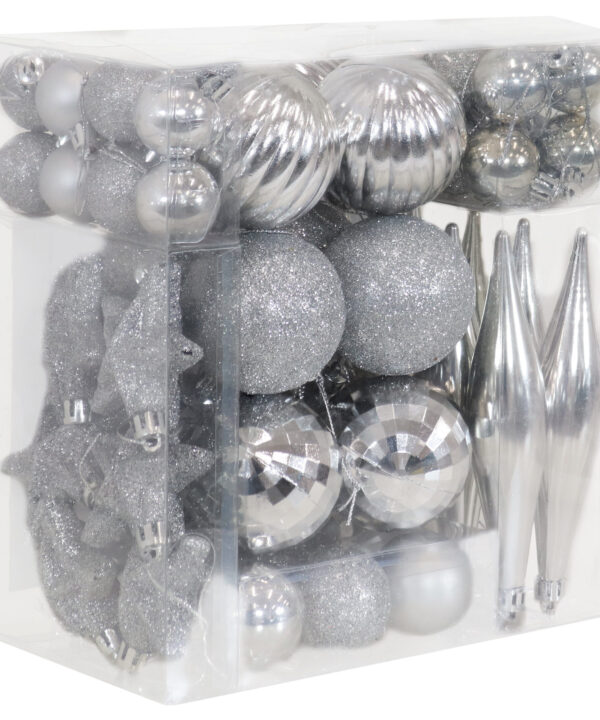 Sunnydaze Deck the Halls 59-Piece Assorted Christmas Ornament Kit – Silver