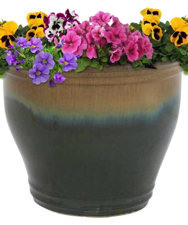 Sunnydaze Studio Ceramic Indoor/Outdoor Planter - Forest Lake Green - 15-Inch