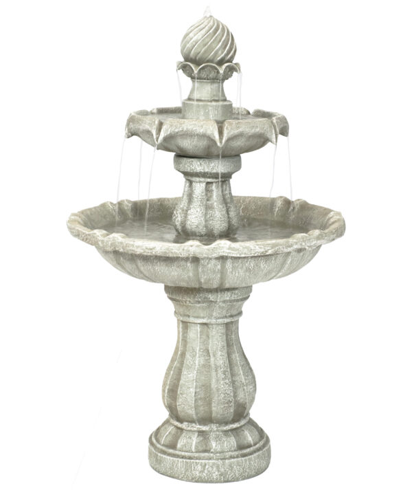Sunnydaze Two Tier Solar with Battery Backup Outdoor Water Fountain, White Earth, 35 Inch Tall, No