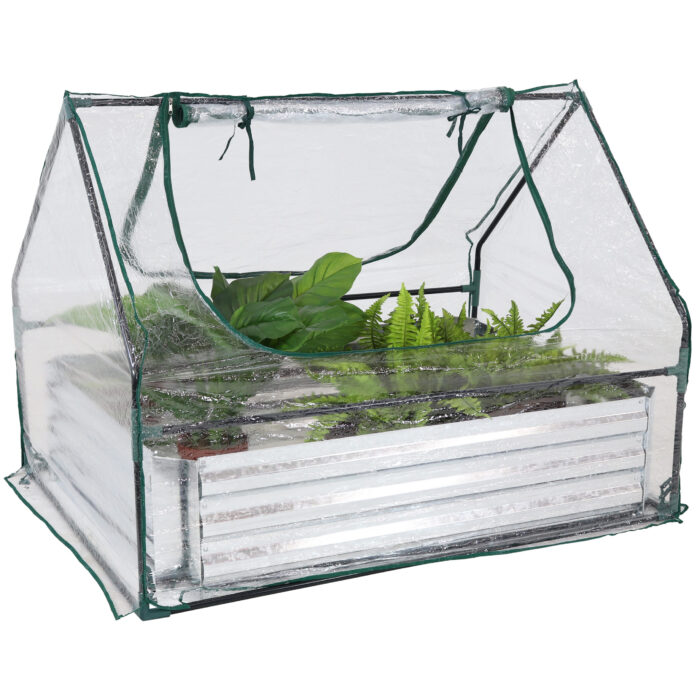 Sunnydaze Steel Raised Garden Bed and Greenhouse Kit - Clear - 4 x 3 Feet
