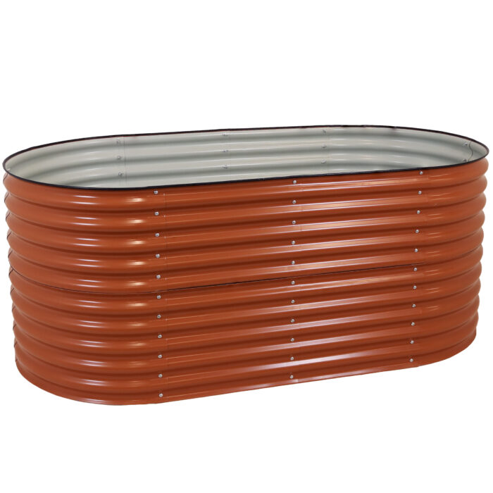 Sunnydaze Oval Stand-Up Steel Raised Garden Bed - 79" W x 32" H - Brown