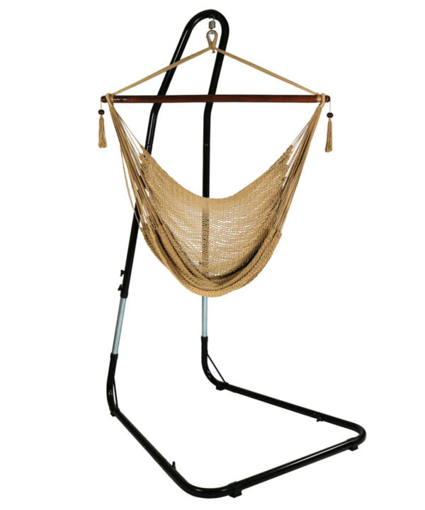 Sunnydaze Caribbean Extra Large Hammock Chair with Adjustable Stand, Soft-Spun Polyester, 40 Inch Wide Seat, Tan