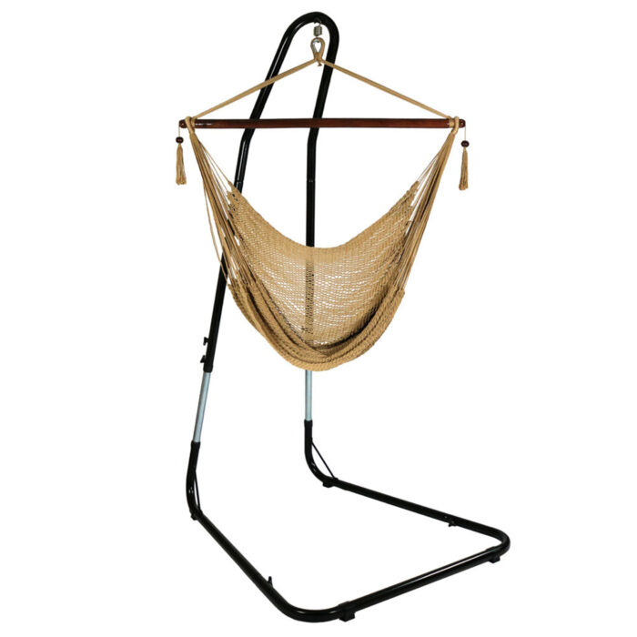 Sunnydaze Caribbean Extra Large Hammock Chair with Adjustable Stand, Soft-Spun Polyester, 40 Inch Wide Seat, Tan
