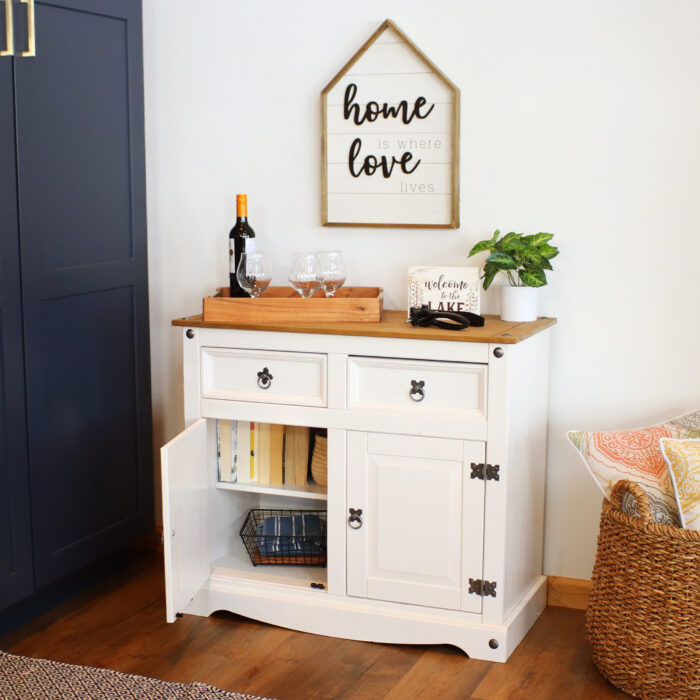 Solid Pine Sideboard with 2 Drawers and 2 Doors – White