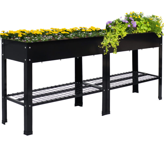 Raised Steel Garden Bed with Mesh Shelf