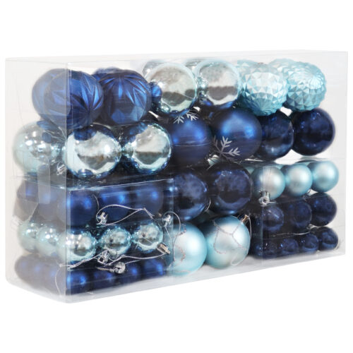 Winter Wonderland 100-Piece Blue and Silver Christmas Ornaments