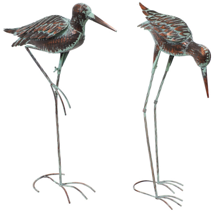 Patina Crane Metal Garden Statue - 2 Statues