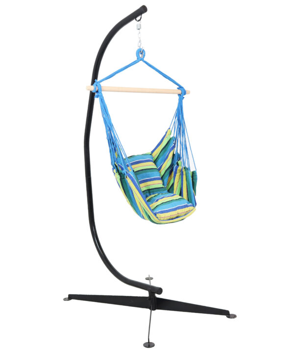 Sunnydaze Hanging Hammock Chair Swing and C-Stand Set, for Outdoor Use, Max Weight: 265 pounds, Includes 2 Seat Cushions, Ocean Breeze