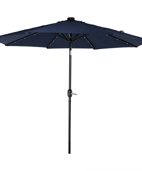 Sunnydaze Solar Powered LED Lighted Patio Umbrella with Tilt & Crank, 9 Foot, Navy Blue