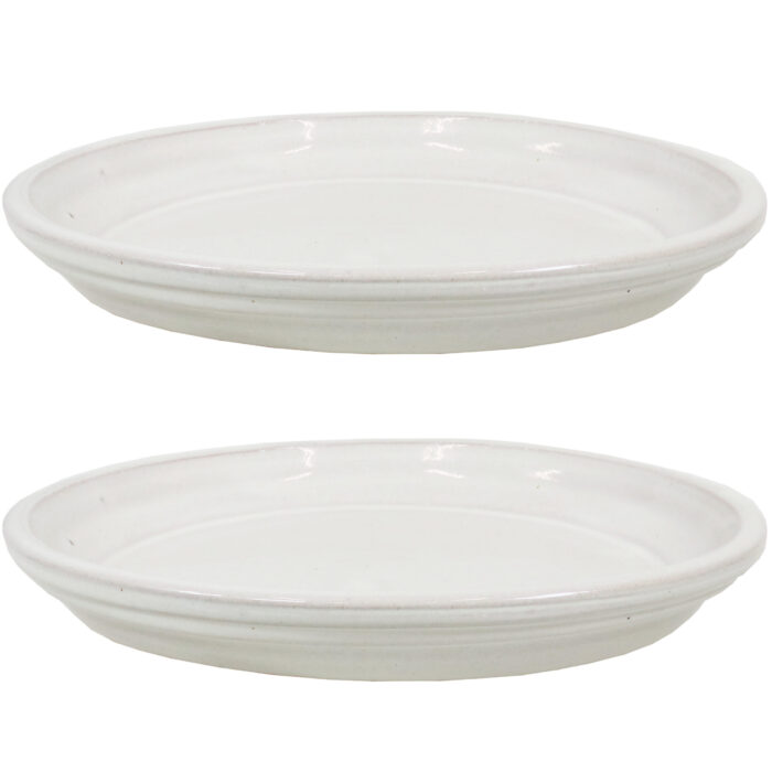 2 Sunnydaze Ceramic Planter Saucers - Pearl - 9-Inch