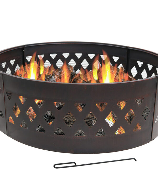 Sunnydaze Round Steel Crossweave Cut Out Campfire Ring - 36-Inch
