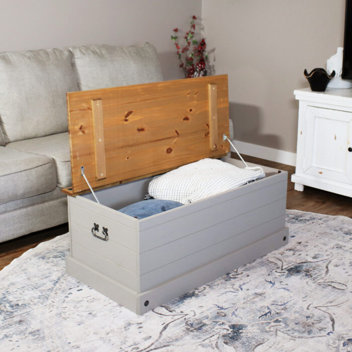 Solid Pine Trunk with Handles – Gray
