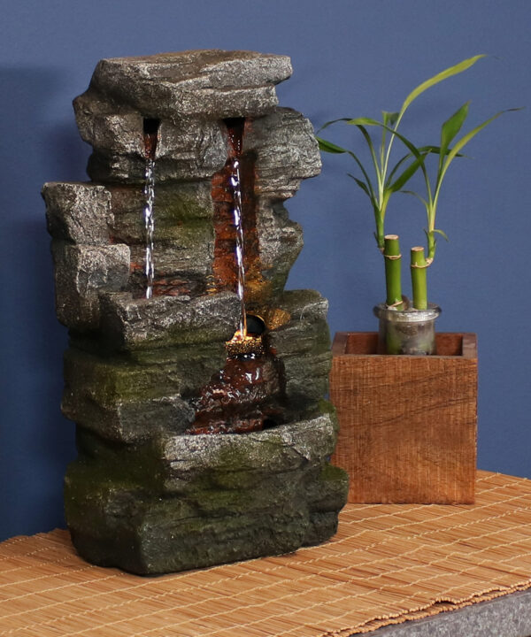 Sunnydaze Towering Cave Waterfall Indoor Tabletop Water Fountain with LED - 14-Inch