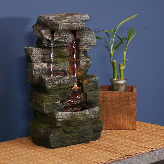 Sunnydaze Towering Cave Waterfall Indoor Tabletop Water Fountain with LED - 14-Inch