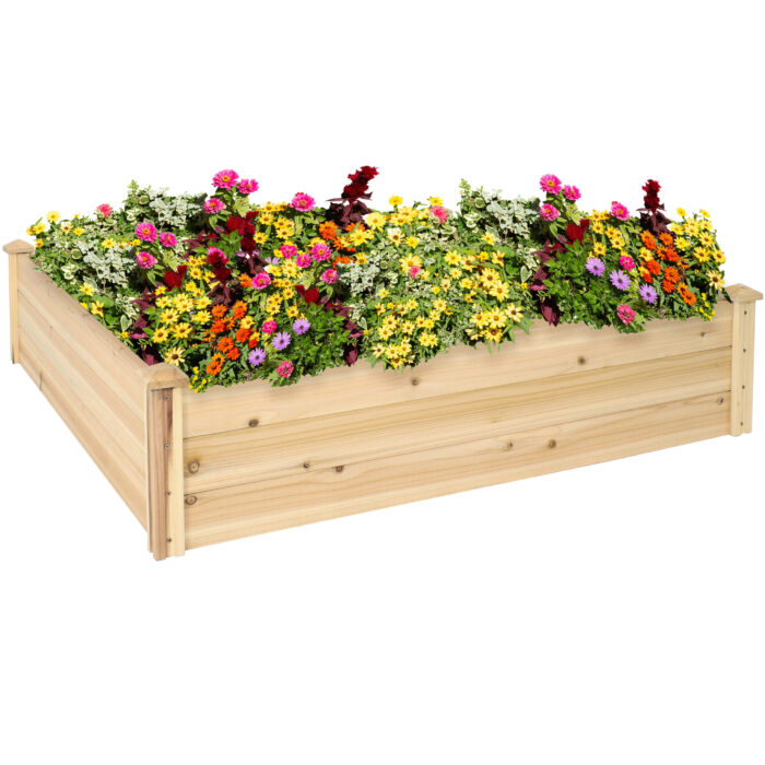 Sunnydaze Outdoor Square Wood Raised Garden Bed - 48-Inch Square