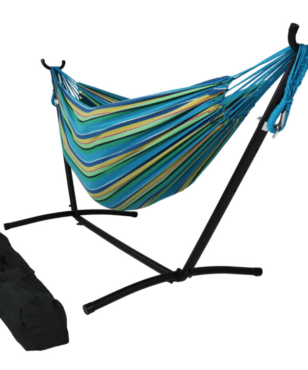 Sunnydaze Brazilian Double Hammock with Stand- 2-Person, for Outdoor Use, Sea Grass