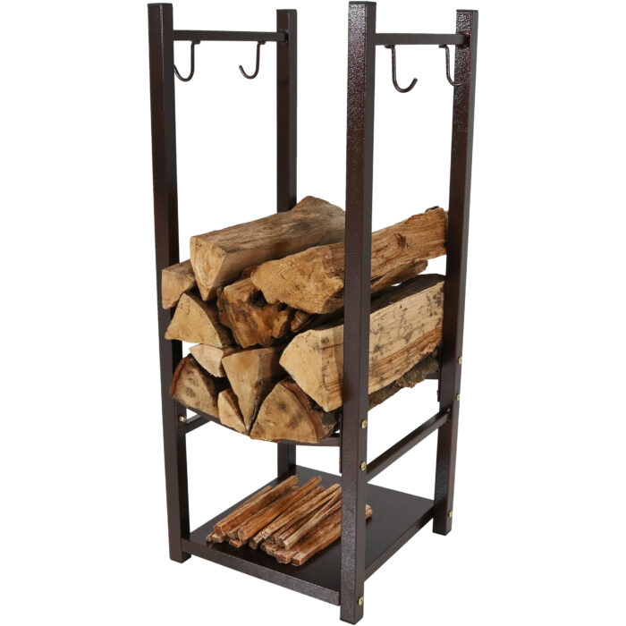 Sunnydaze Indoor/Outdoor Fireside Log Rack with Tool Holders, Bronze