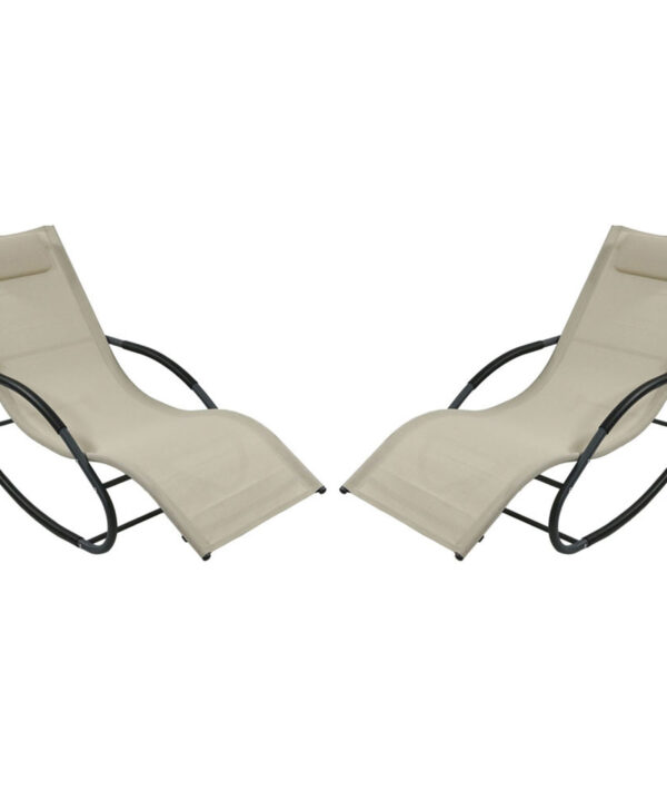 Sunnydaze Rocking Wave Lounger with Pillow - Beige - Set of 2